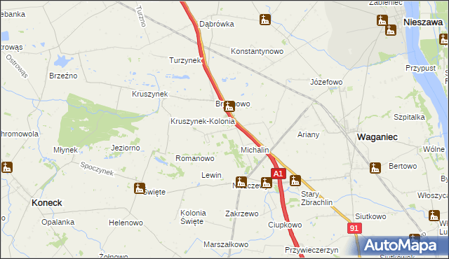 mapa Wiktoryn gmina Waganiec, Wiktoryn gmina Waganiec na mapie Targeo