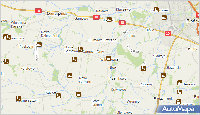 mapa Wilamowice gmina Dzierzążnia, Wilamowice gmina Dzierzążnia na mapie Targeo