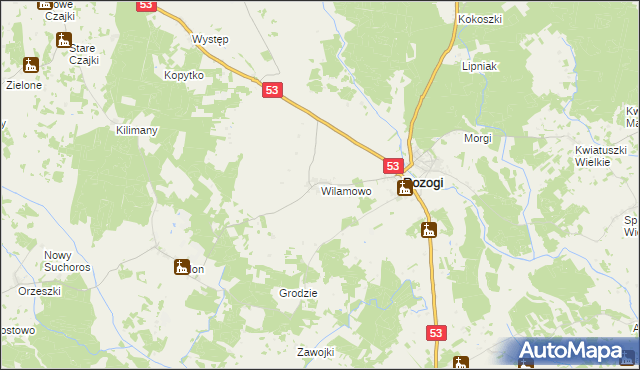 mapa Wilamowo gmina Rozogi, Wilamowo gmina Rozogi na mapie Targeo