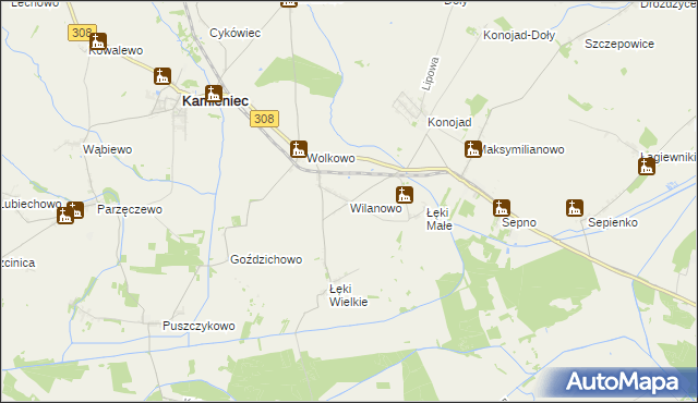 mapa Wilanowo gmina Kamieniec, Wilanowo gmina Kamieniec na mapie Targeo
