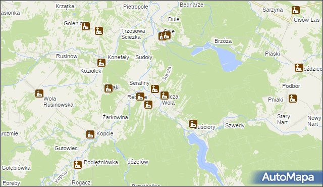 mapa Wilcza Wola gmina Dzikowiec, Wilcza Wola gmina Dzikowiec na mapie Targeo