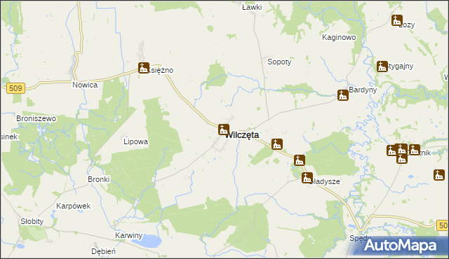 mapa Wilczęta, Wilczęta na mapie Targeo