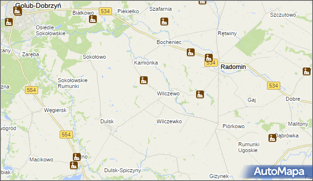 mapa Wilczewo gmina Radomin, Wilczewo gmina Radomin na mapie Targeo