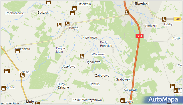 mapa Wilczewo gmina Stawiski, Wilczewo gmina Stawiski na mapie Targeo