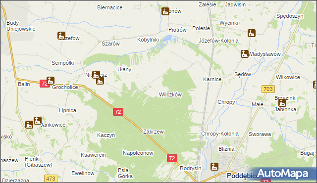 mapa Wilczków gmina Poddębice, Wilczków gmina Poddębice na mapie Targeo