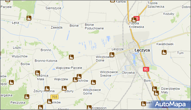 mapa Wilczkowice Dolne gmina Łęczyca, Wilczkowice Dolne gmina Łęczyca na mapie Targeo