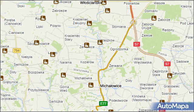 mapa Wilczkowice gmina Michałowice, Wilczkowice gmina Michałowice na mapie Targeo