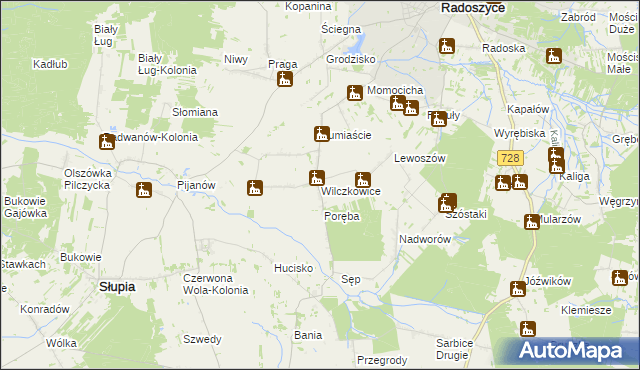 mapa Wilczkowice gmina Radoszyce, Wilczkowice gmina Radoszyce na mapie Targeo