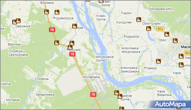 mapa Wilczkowice Górne gmina Kozienice, Wilczkowice Górne gmina Kozienice na mapie Targeo