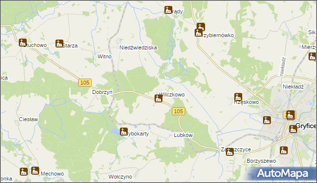 mapa Wilczkowo gmina Gryfice, Wilczkowo gmina Gryfice na mapie Targeo