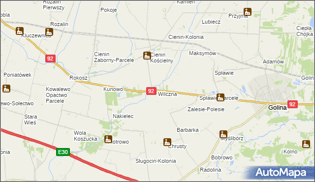 mapa Wilczna gmina Słupca, Wilczna gmina Słupca na mapie Targeo