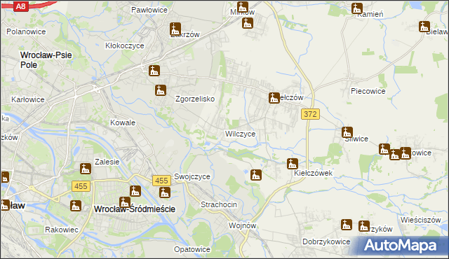 mapa Wilczyce gmina Długołęka, Wilczyce gmina Długołęka na mapie Targeo