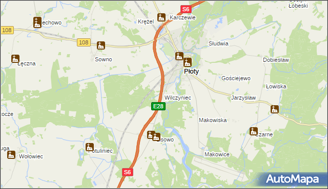 mapa Wilczyniec gmina Płoty, Wilczyniec gmina Płoty na mapie Targeo