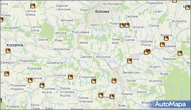 mapa Wilczyska gmina Bobowa, Wilczyska gmina Bobowa na mapie Targeo
