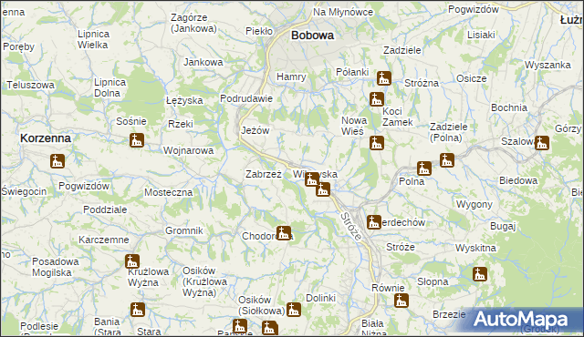 mapa Wilczyska gmina Bobowa, Wilczyska gmina Bobowa na mapie Targeo