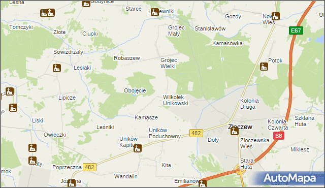 mapa Wilkołek Unikowski, Wilkołek Unikowski na mapie Targeo