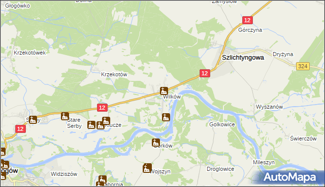 mapa Wilków gmina Głogów, Wilków gmina Głogów na mapie Targeo