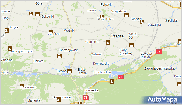 mapa Wilków gmina Irządze, Wilków gmina Irządze na mapie Targeo