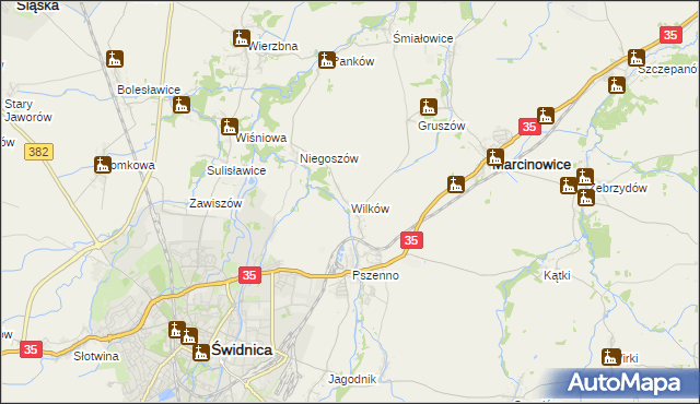 mapa Wilków gmina Świdnica, Wilków gmina Świdnica na mapie Targeo