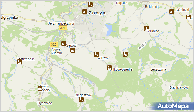 mapa Wilków gmina Złotoryja, Wilków gmina Złotoryja na mapie Targeo