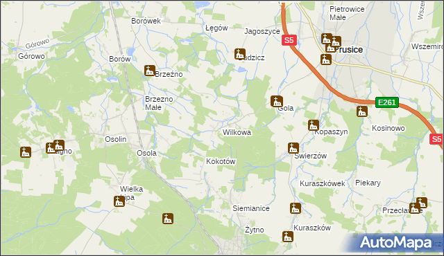 mapa Wilkowa gmina Prusice, Wilkowa gmina Prusice na mapie Targeo