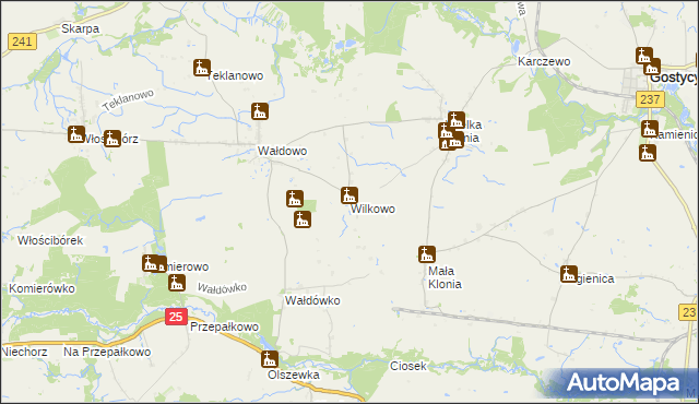 mapa Wilkowo gmina Sępólno Krajeńskie, Wilkowo gmina Sępólno Krajeńskie na mapie Targeo