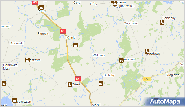 mapa Wilkowo gmina Węgorzewo, Wilkowo gmina Węgorzewo na mapie Targeo