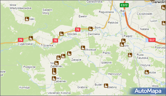 mapa Wilkowyja gmina Garwolin, Wilkowyja gmina Garwolin na mapie Targeo