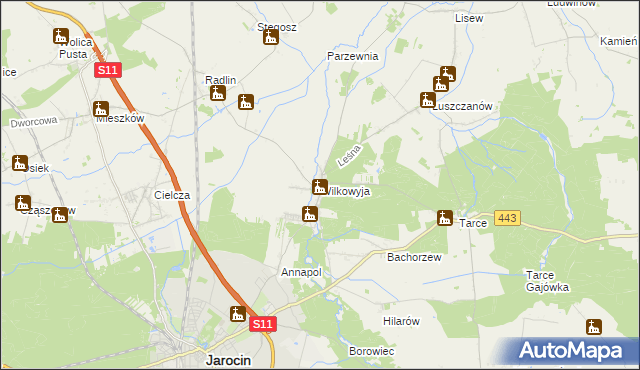 mapa Wilkowyja gmina Jarocin, Wilkowyja gmina Jarocin na mapie Targeo