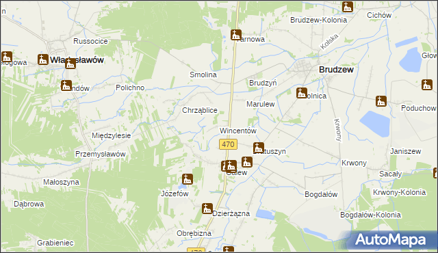 mapa Wincentów gmina Brudzew, Wincentów gmina Brudzew na mapie Targeo
