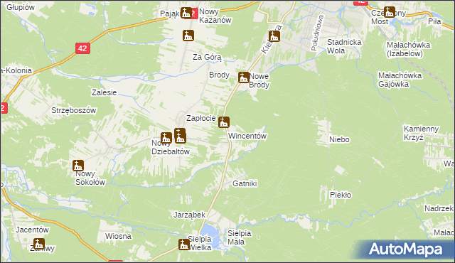 mapa Wincentów gmina Końskie, Wincentów gmina Końskie na mapie Targeo