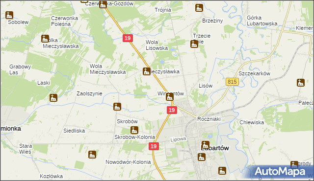 mapa Wincentów gmina Lubartów, Wincentów gmina Lubartów na mapie Targeo