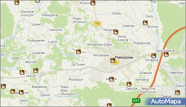 mapa Wincentów gmina Piekoszów, Wincentów gmina Piekoszów na mapie Targeo