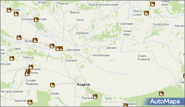 mapa Wincentowo gmina Rząśnik, Wincentowo gmina Rząśnik na mapie Targeo