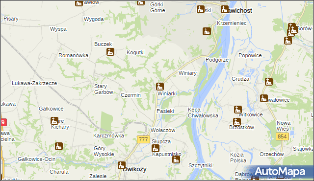 mapa Winiarki, Winiarki na mapie Targeo