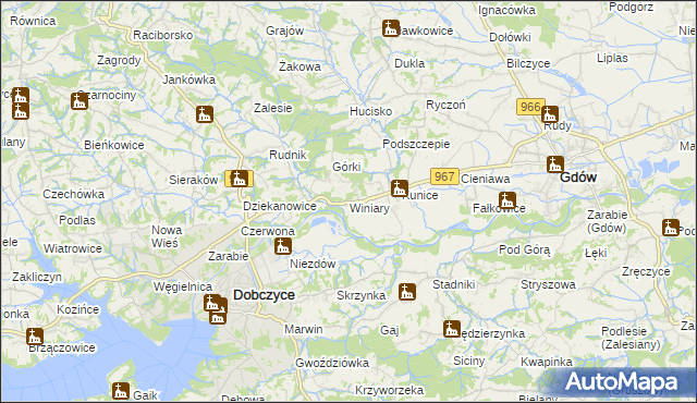 mapa Winiary gmina Gdów, Winiary gmina Gdów na mapie Targeo
