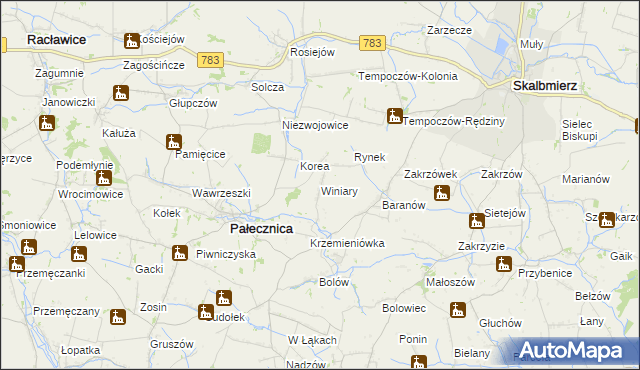 mapa Winiary gmina Pałecznica, Winiary gmina Pałecznica na mapie Targeo