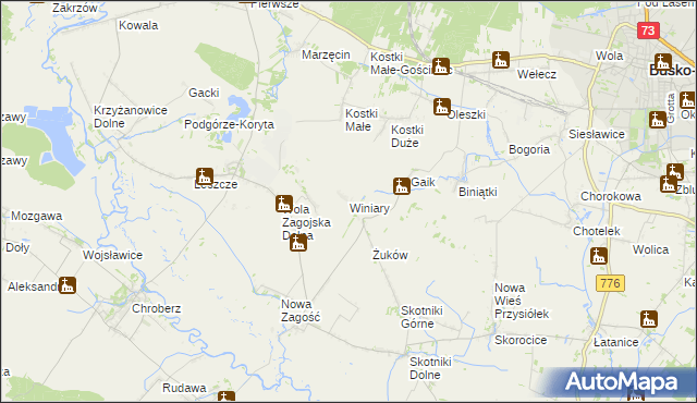 mapa Winiary gmina Pińczów, Winiary gmina Pińczów na mapie Targeo