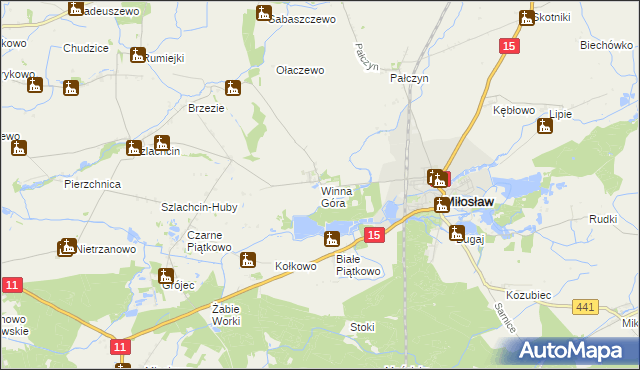mapa Winna Góra gmina Środa Wielkopolska, Winna Góra gmina Środa Wielkopolska na mapie Targeo
