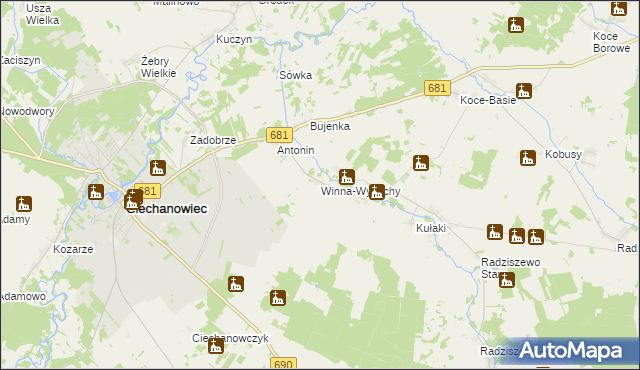 mapa Winna-Wypychy, Winna-Wypychy na mapie Targeo