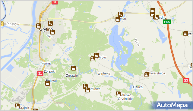 mapa Wirów gmina Gryfino, Wirów gmina Gryfino na mapie Targeo