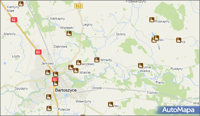 mapa Wirwilty, Wirwilty na mapie Targeo
