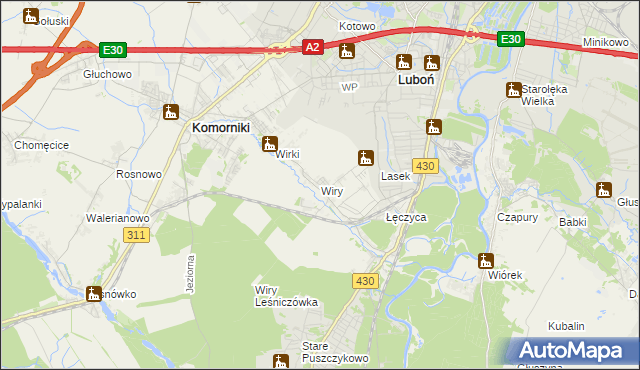 mapa Wiry gmina Komorniki, Wiry gmina Komorniki na mapie Targeo