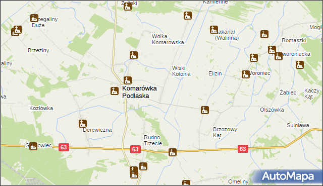 mapa Wiski gmina Komarówka Podlaska, Wiski gmina Komarówka Podlaska na mapie Targeo