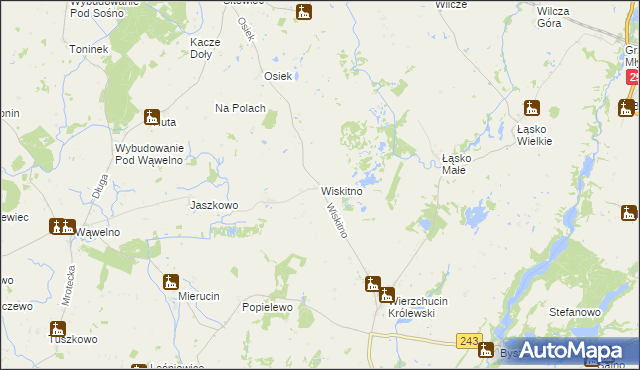 mapa Wiskitno gmina Koronowo, Wiskitno gmina Koronowo na mapie Targeo