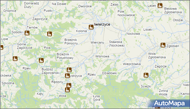 mapa Wiśniowa gmina Iwierzyce, Wiśniowa gmina Iwierzyce na mapie Targeo