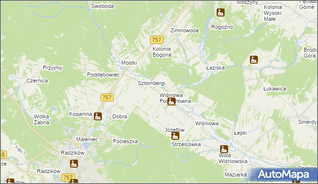 mapa Wiśniowa Poduchowna, Wiśniowa Poduchowna na mapie Targeo