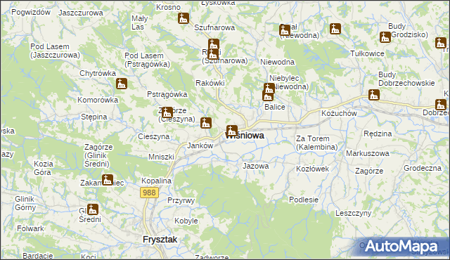 mapa Wiśniowa powiat strzyżowski, Wiśniowa powiat strzyżowski na mapie Targeo