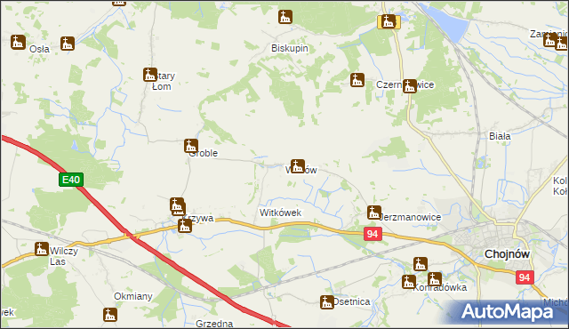 mapa Witków gmina Chojnów, Witków gmina Chojnów na mapie Targeo