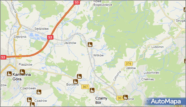 mapa Witków gmina Czarny Bór, Witków gmina Czarny Bór na mapie Targeo
